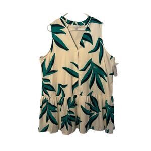 Nine West Dress Size XXL Sleeveless White Green Floral Trapeze Knee Length NWT